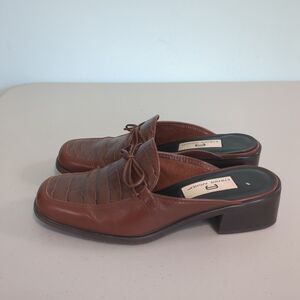 Etienne Aigner brown candle leather Mules vintage 7 m bow detailing